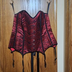Red and Black Lace Corset Top